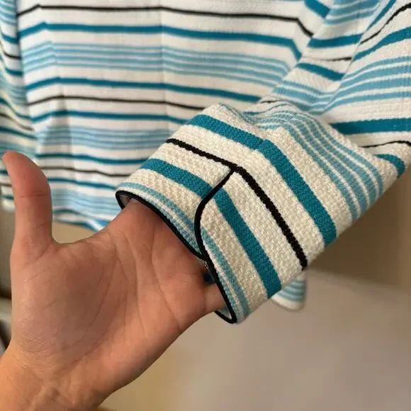 Anne Klein Preppy Blue Striped Open Front Cardigan Jacket Womens Sz 12 Nautical - Picture 6 of 11